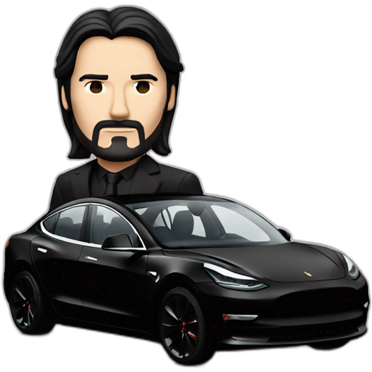 John Wick riding black Tesla Model 3 Front view emoji