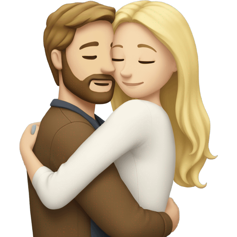 White man BROWN beard and BROWN hair hugging white woman with long blonde hair emoji