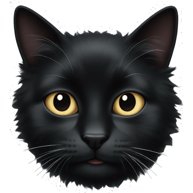 fluffy black cat with white spot on month emoji