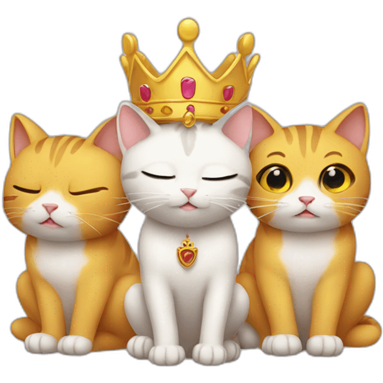 crying praying cat with a crown with 2 friends next to him the cat is yellow emoji