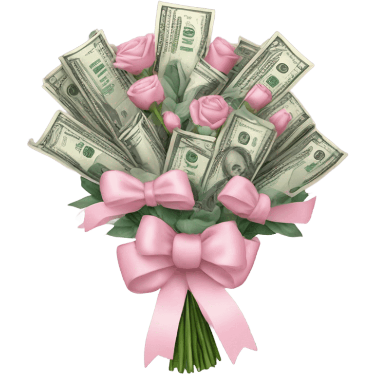 Money bouquet with a light pink bow on it emoji