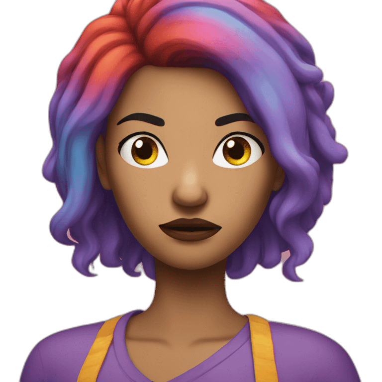 Woke woman with colourfully hair angry emoji