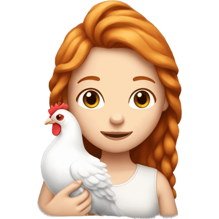 Ginger girl with Long hair and a white hen inside her Arms  emoji