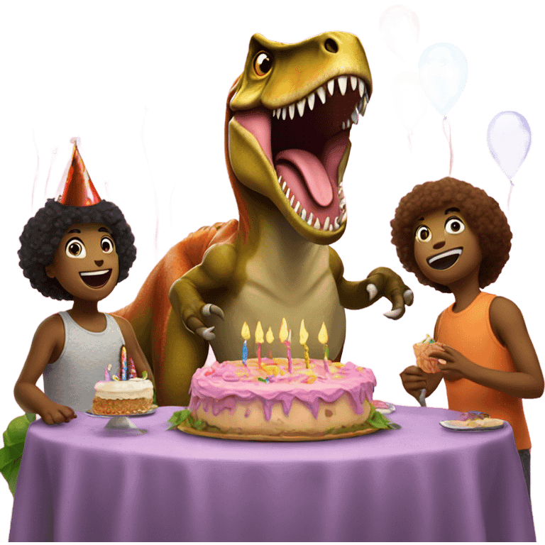 A T. rex celebrating their birthday with friends emoji