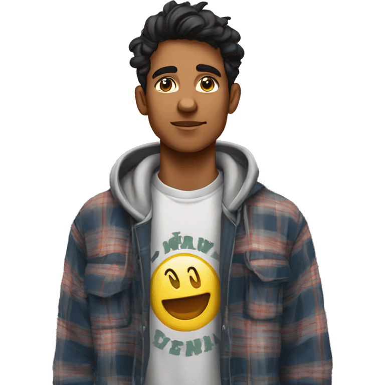 Fair looking decent above average indian boy in retro hoodie flannel emoji