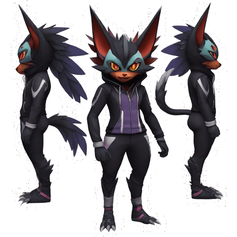 Cool Anthro Black Noivern-Absol-Litten-Pokémon with edgy stripes hoodie spiked collar punk Full Body emoji