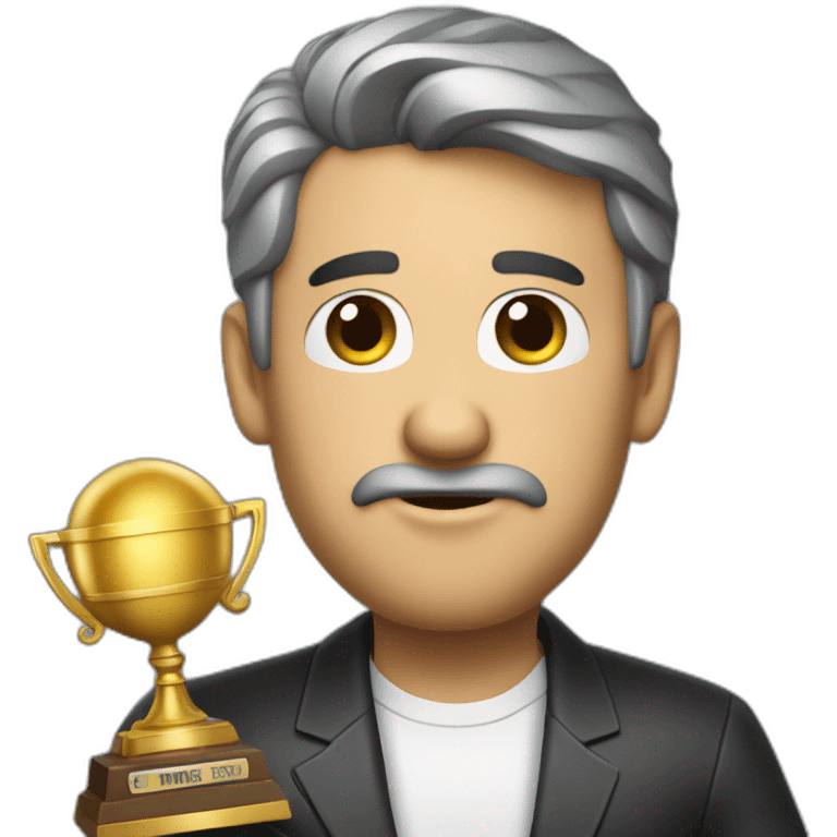 television game show host, lost in thought, holding a trophy emoji