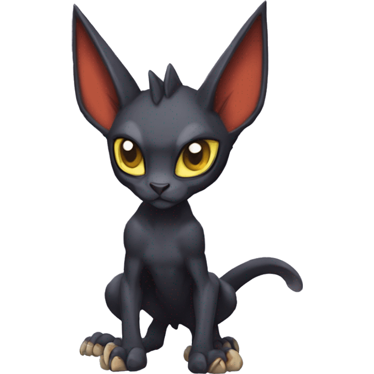 Black edgy Noivern-Litten-Sphynx-Lykoi-Caracal-cat-Fakemon with big bat ears full-body emoji