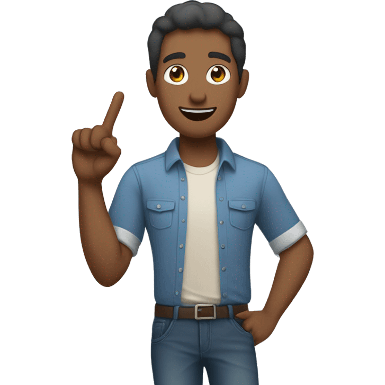 brown skinned man with his hand in the doing a shaka , there is a speech bubble saying “yoza”, he is wearing a blue shirt  emoji