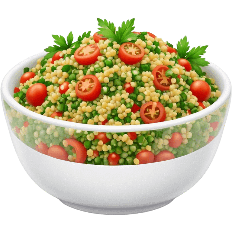 Cinematic Realistic Tabbouleh Salad Dish Emoji, showcasing a fresh herbaceous salad with bulgur, tomatoes, and parsley rendered with crisp textures and natural, vibrant lighting. emoji