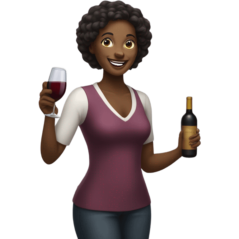 Black woman tipsy with bottle of wine in hand emoji