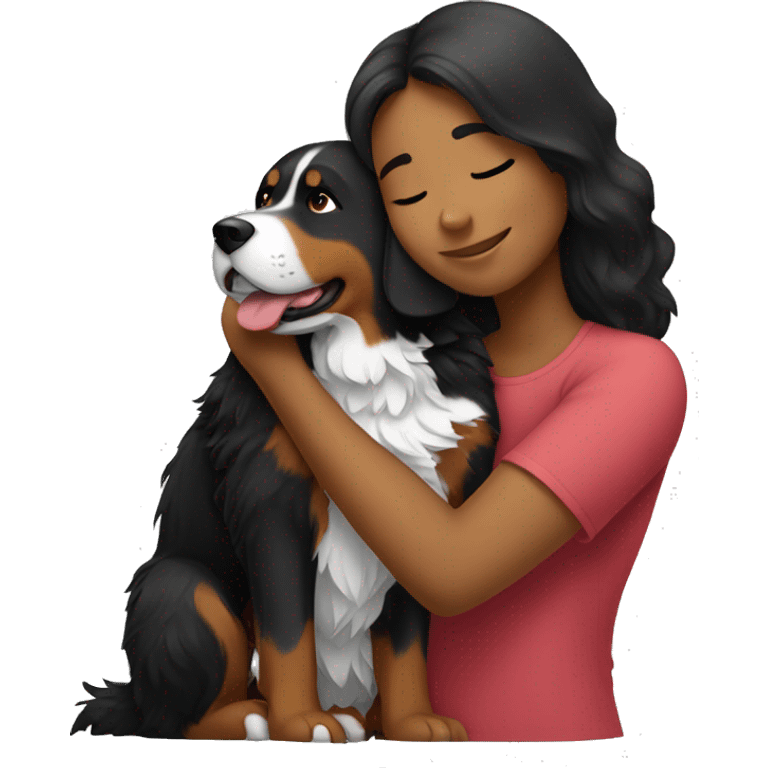 Girl hugging Bernese mountain dog emoji