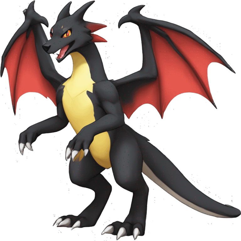 Anthro Cute cool black red white yellow nargacuga-Charizard-sergal-wolf animal hybrid Fakemon full body emoji