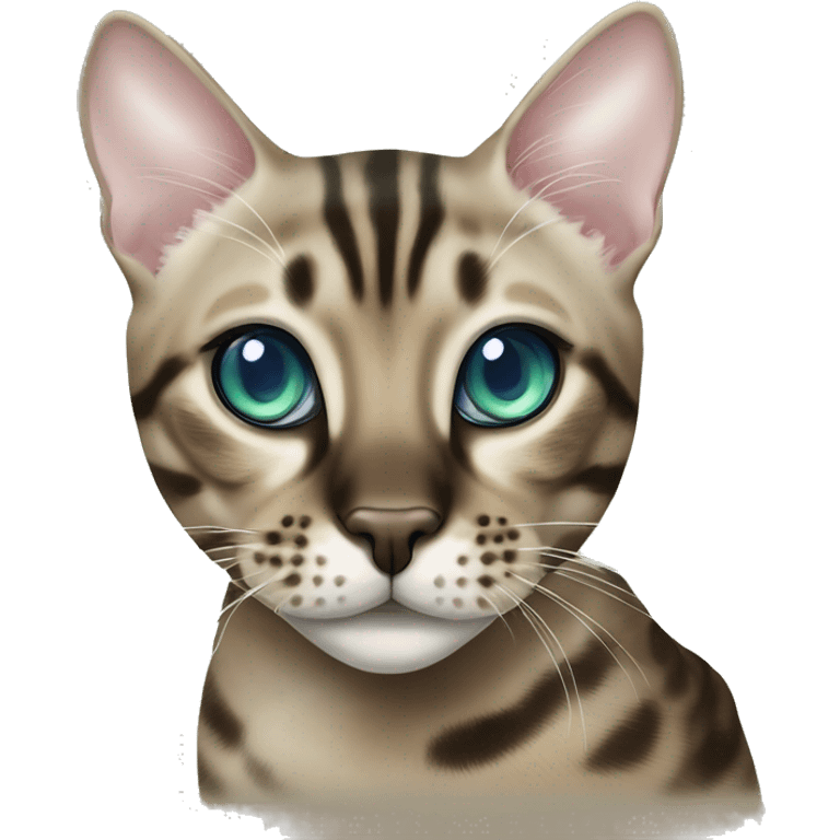 Seal Bengal cat with Blue eyes + charcoal Sepia bengal cat with Green eyes sitting  emoji