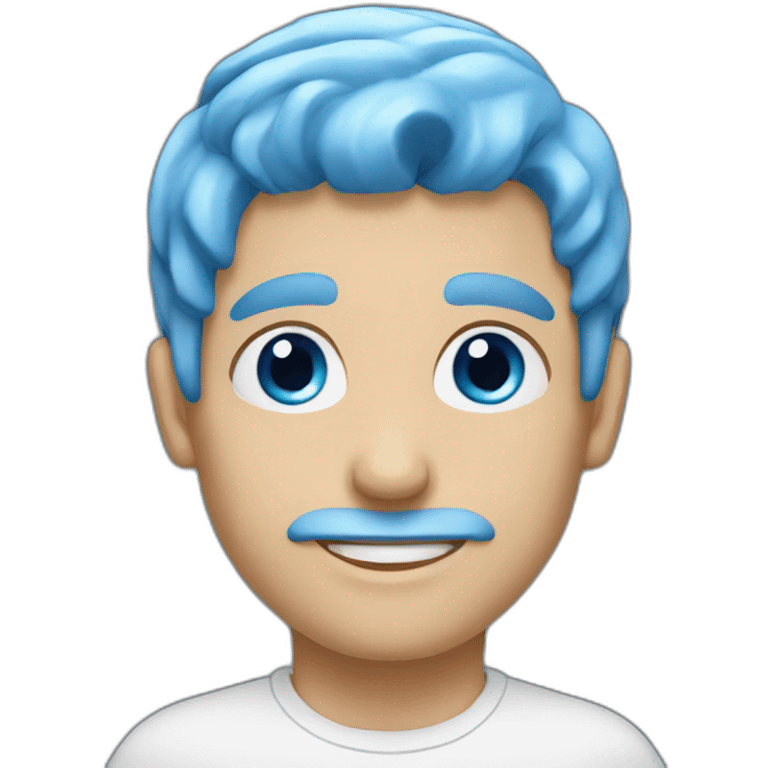 Classic man emoji with blue hair and blue eyes with white skin emoji