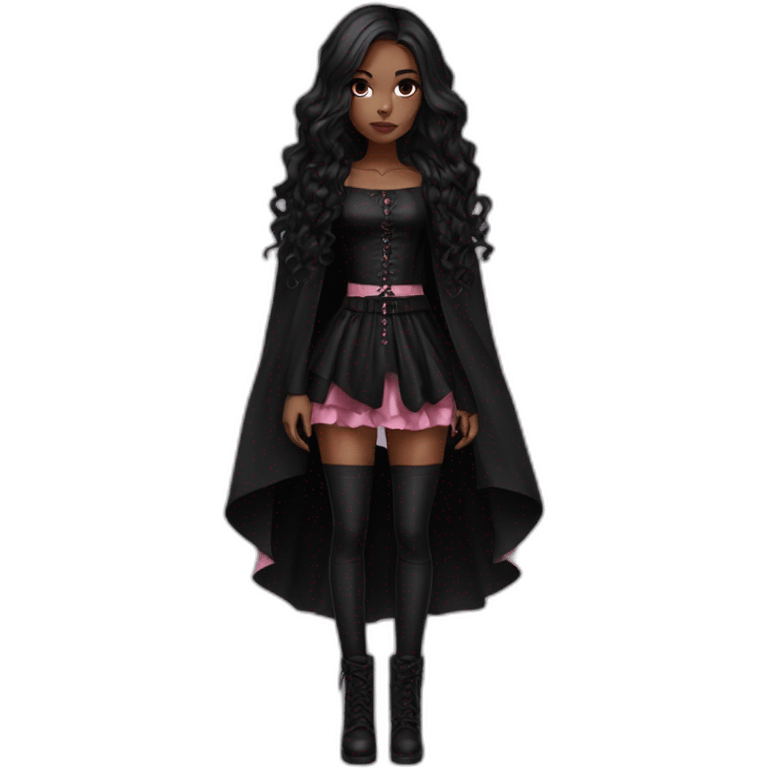 Pink and black gothic clothes, Brown skin girl, full body, long hair, red and black hair emoji