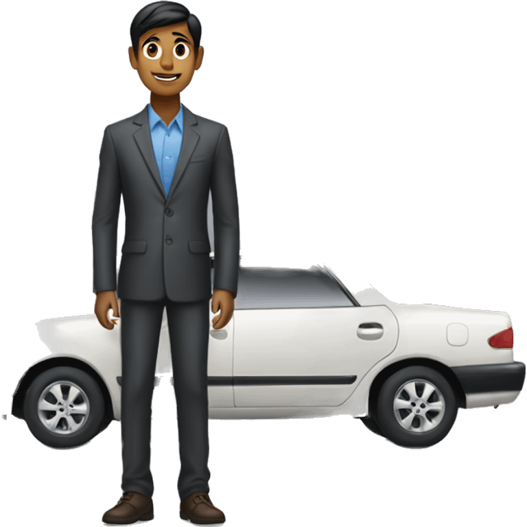 slender indian boy standing next to a toyota camry emoji