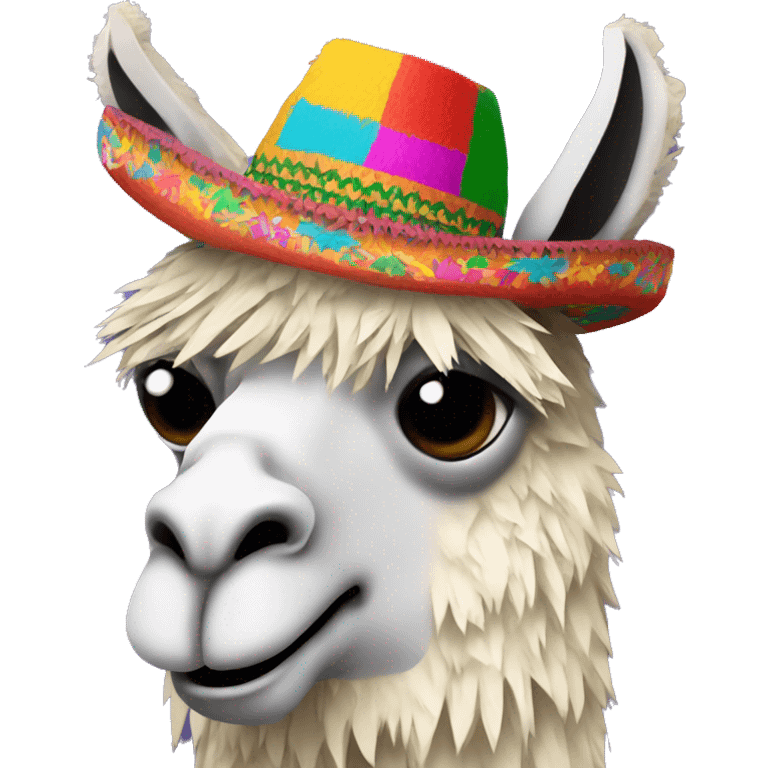 colorful llama-shaped pinata with a mexican hat emoji