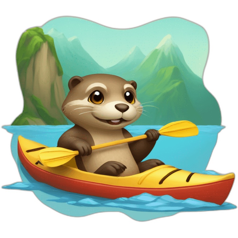 loutre avec un corps de tortue sur un kayak emoji