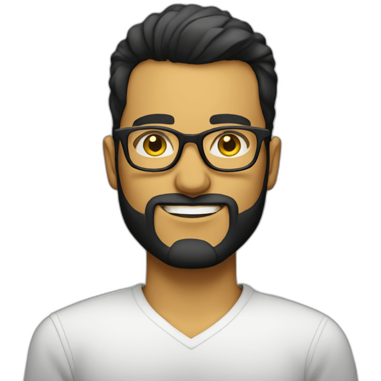 white entreprenuer with yellow tinted glasses and combed black hair and clean shaved beard  emoji