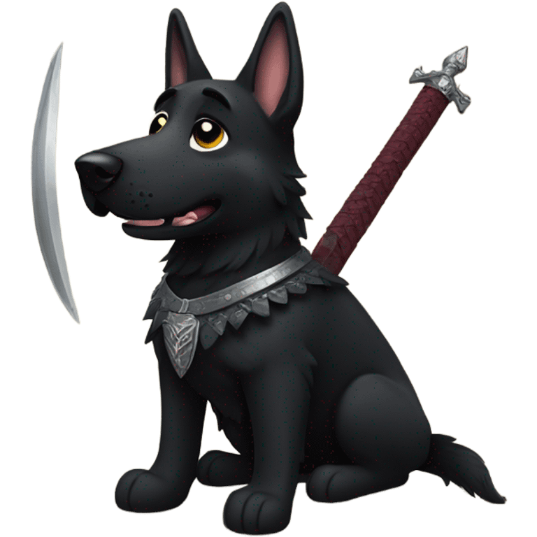 All black German shepherd with sword   emoji