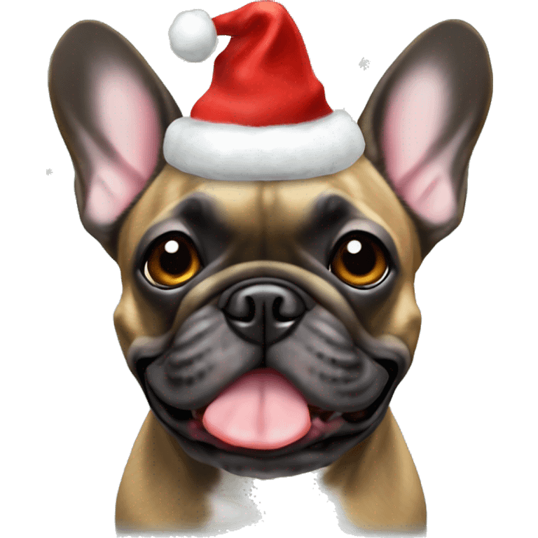 Brindle French bulldog with x-mas hat emoji