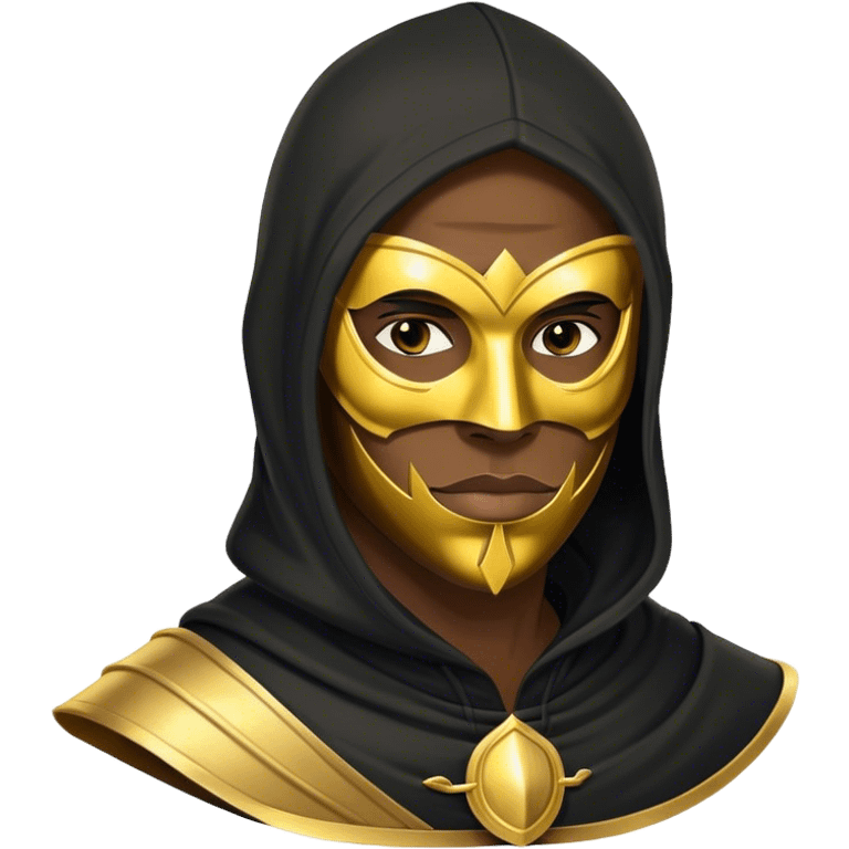  black hoodman with golden  mask emoji