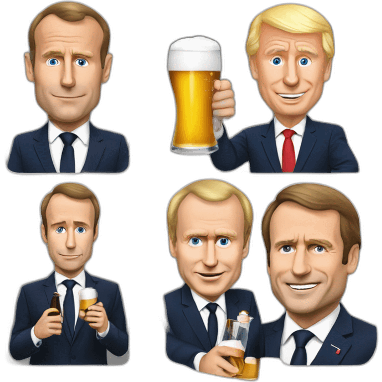 Le président macron, Vladimir poutine,boive une bière emoji