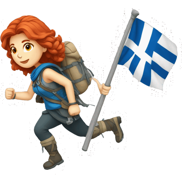 a red hair female mountaineer with greek flag emoji