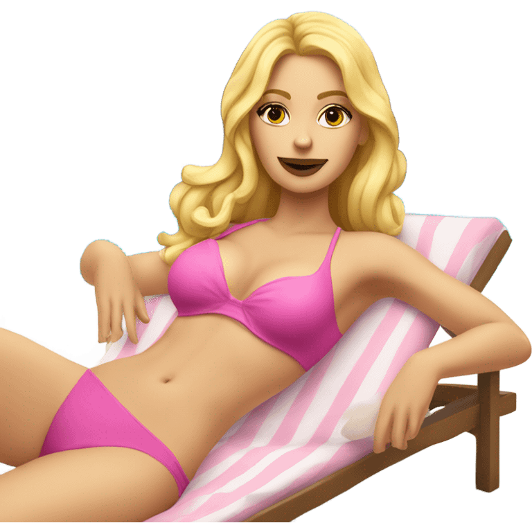 White woman, long hair, blonde hair, wavy hair, pink bikini, laying in a chaise lounge emoji