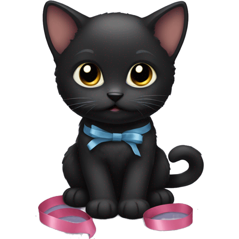 black kitten with ribbons emoji