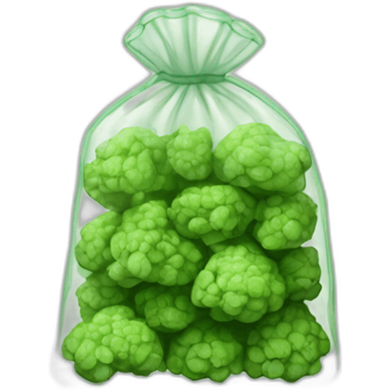 clear tiny bag filled with green nugs emoji