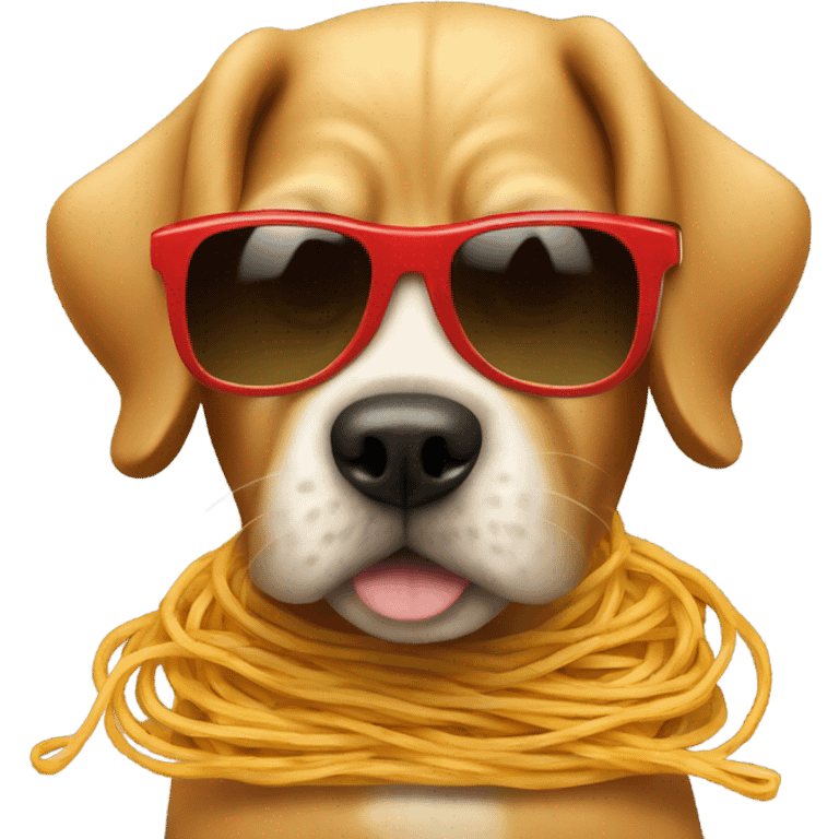 Dog wearing spaghetti and sunglasses emoji