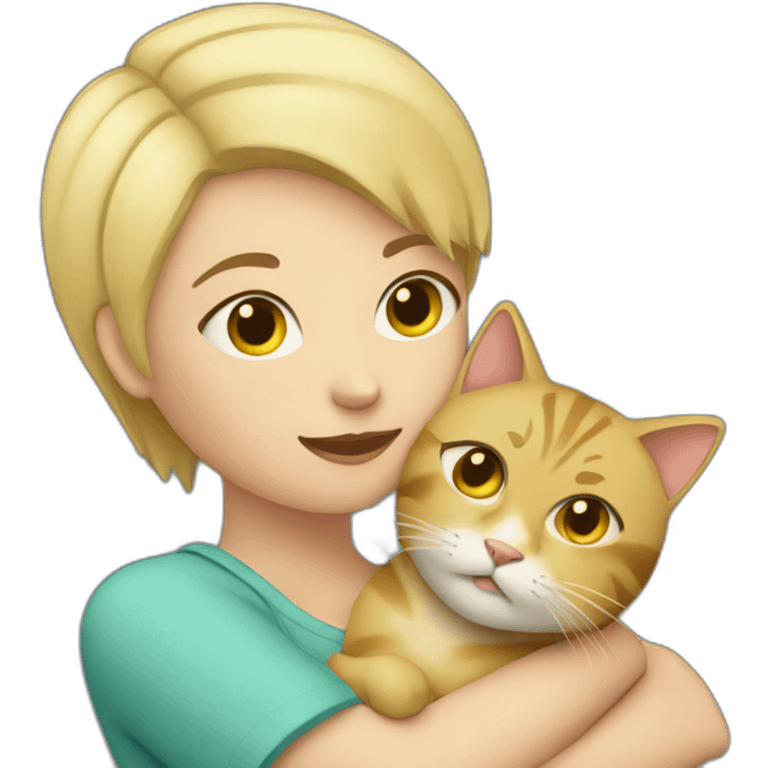 Woman with short blond hair hug cat emoji