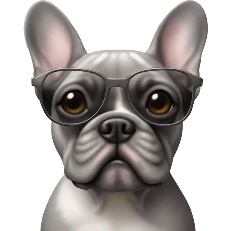 a grey French bulldog with sunglasses emoji