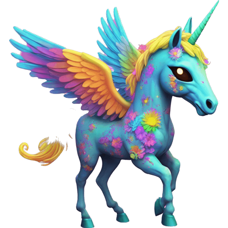 Zombie Pegasus unicorn psychedelic flowers floral groovy art neon rave raving emoji