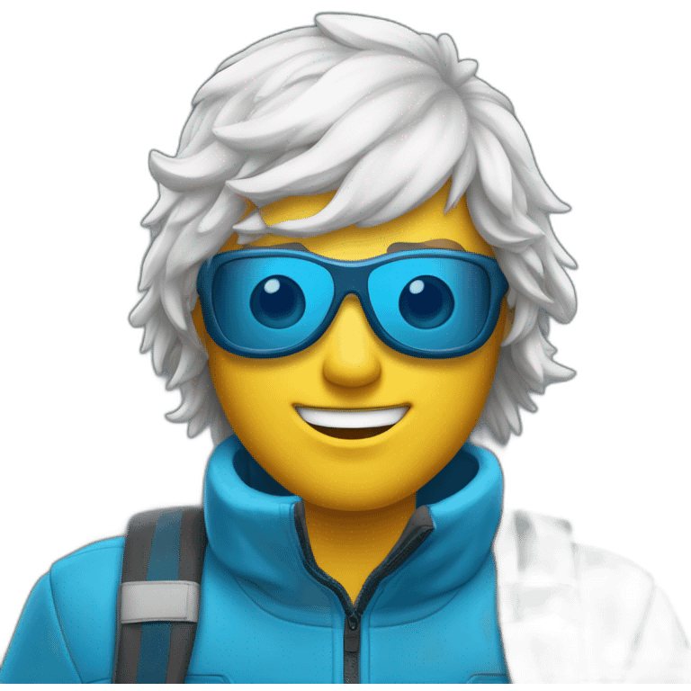 Un jeune homme couler de peau blanche avec les cheveux bleus et des lunettes de ski emoji