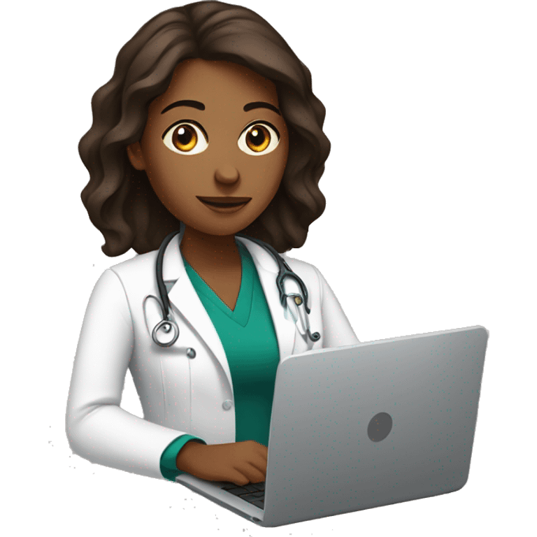 brown female doctor using laptop emoji