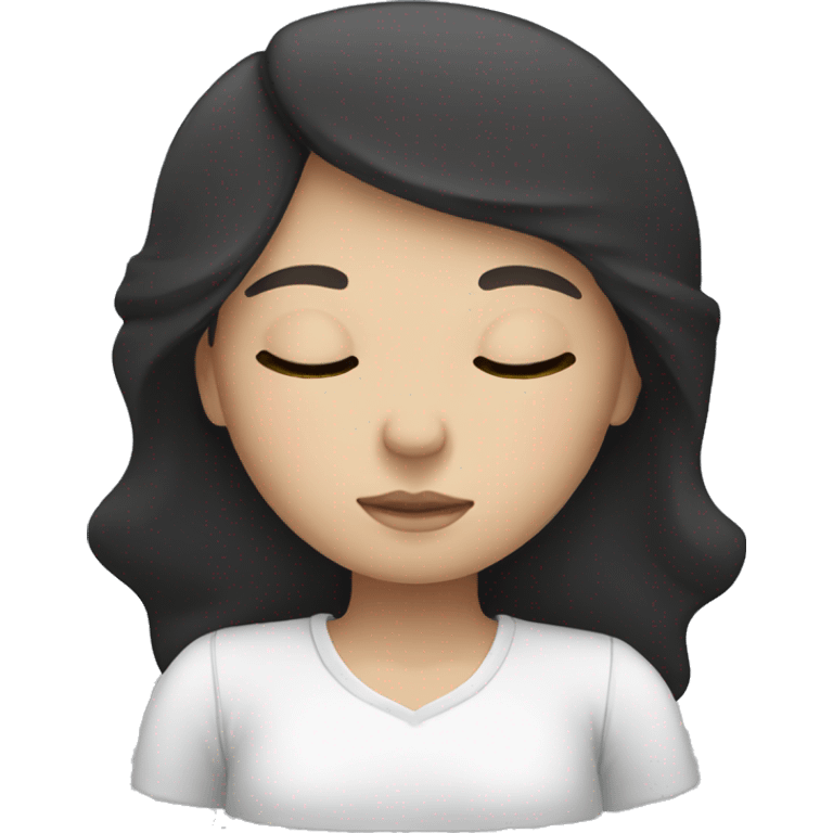 Brunette girl sleeping . The girl has a black hair and white skin  emoji