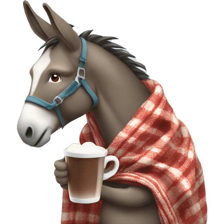 Horse riding donkey wearing a blanket drinking hot coco emoji