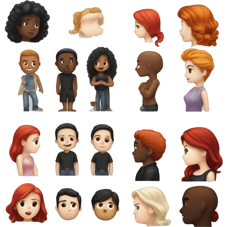 couple kiss,girl with white skin red hair man with blacl skin black hair  emoji