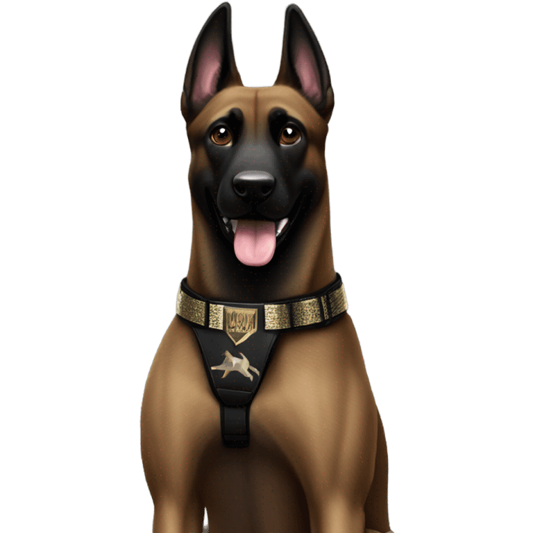 Black Belgian malinois with WWE belt emoji