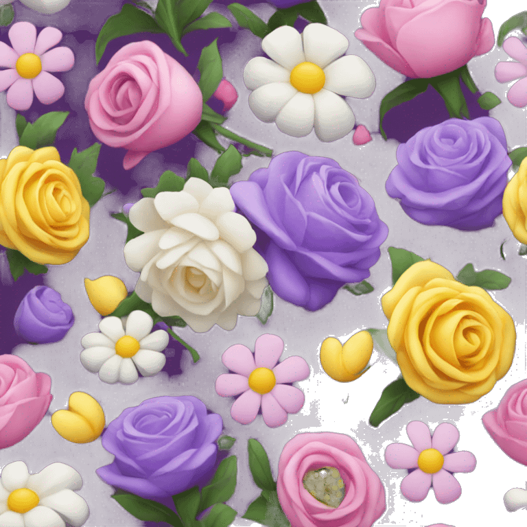 Beautiful bouquet of flowers purple pink white yellow emoji