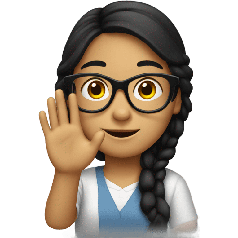 black hair girl with glasses waving emoji