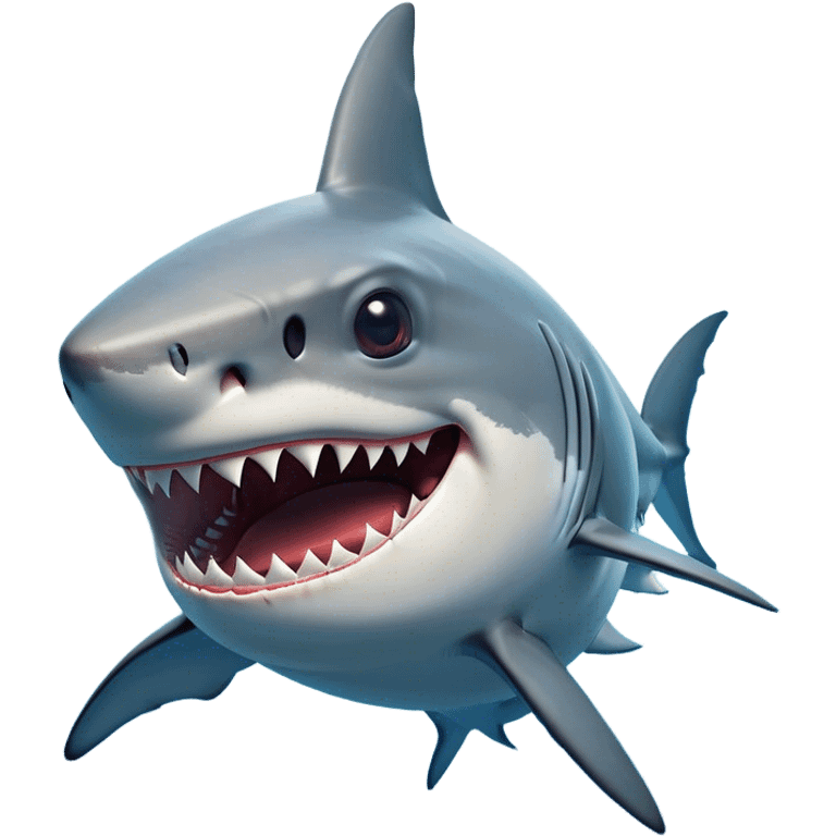 Cinematic Comical Great White Shark Portrait Emoji, Head tilted dramatically with an exaggeratedly shocked expression, featuring its iconic pointed snout, wide, comically expressive eyes, and a sleek body with a prominently defined dorsal fin, Simplified yet hilariously expressive features, highly detailed, glowing with a slightly sassy oceanic glow, high shine, dramatic yet playful, stylized with an air of cheeky marine mischief, soft glowing outline, capturing the essence of a meme-worthy great white shark that looks ready to side-eye its way into viral fame! emoji