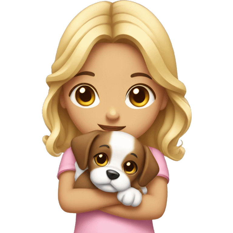 Girl wearing a bow and she is holding her puppy emoji