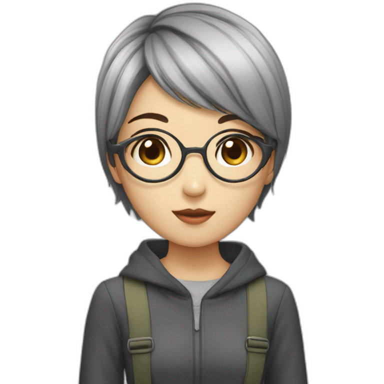 short hair, girl, asia, glasses,one emoji