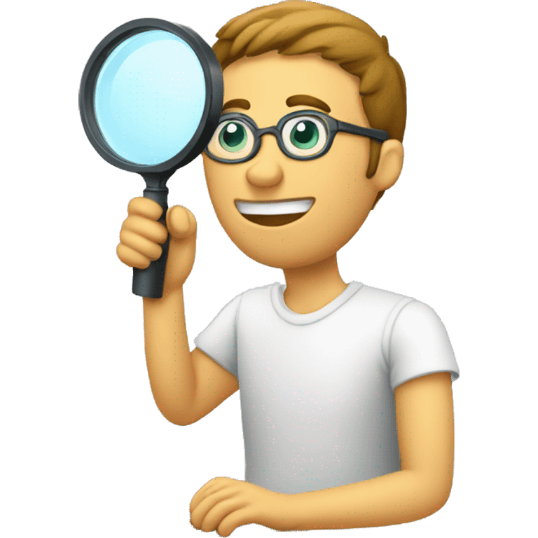 man using magnifying glass to read a computer monitor emoji