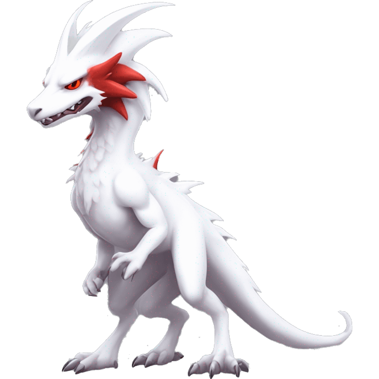 White edgy cute epic albino sergal-vernid-Fakémon with red mane and red eyes, full body emoji