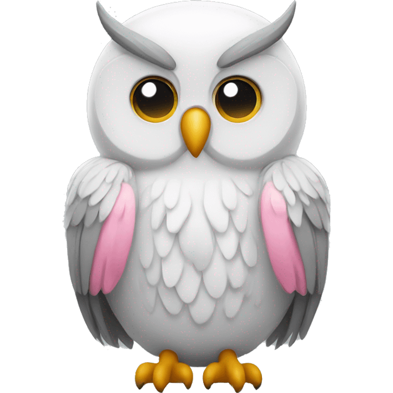 white owl with pink ears and grey wings sad emoji